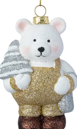 Intratuin kerst ornament Brann teddybeer kerstboom goud / zilver / wit 10,5 x 7 x 4,5 cm