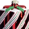 Intratuin kerst ornament cadeau rood / wit schuine strepen 6 x 6 x 7 cm