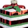 Intratuin kerst ornament cadeau rood / wit strepen 6 x 6 x 7 cm
