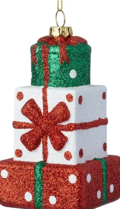 Intratuin kerst ornament cadeautjes rood / groen / goud 6,1 x 6,1 x 10,7 cm