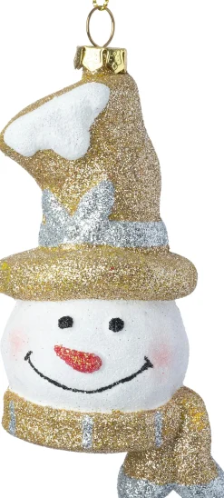 Intratuin kerst ornament Carlo sneeuwpop hoofd goud / zilver / wit 6,8 x 6 x 12 cm