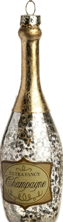 Intratuin kerst ornament champagnefles goud / zilver 4 x 4 x 13,5 cm