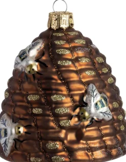 Intratuin kerst ornament Cobie bijenkorf bruin 9,2 x 9,2 x 10,3 cm