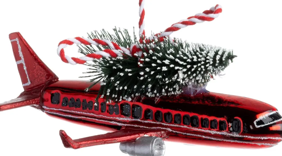 Intratuin kerst ornament Cobie vliegtuig rood 12,3 x 8,2 x 15,9 cm