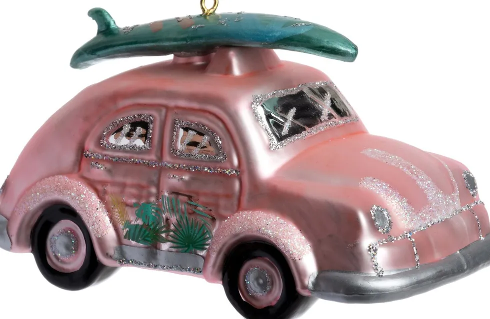 Intratuin kerst ornament Cobie surfauto roze 6,5 x 6,5 x 12 cm