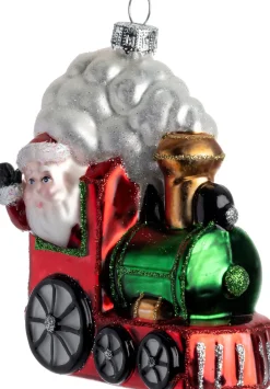 Intratuin kerst ornament Cobie kerstman in trein rood / groen / wit 8,8 x 5,5 x 10,5 cm