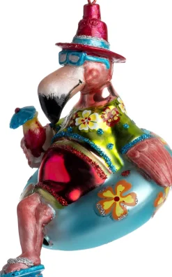 Intratuin kerst ornament Cobie flamingo multi 8,3 x 7,8 x 9,9 cm