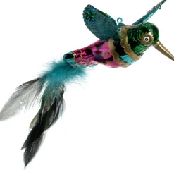Intratuin kerst ornament Cobie kolibri groen / paars 10,8 x 7,5 x 11,5 cm