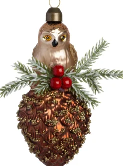 Intratuin kerst ornament dennenappel uil bruin D 6,7 H 14,5 cm