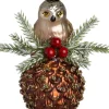 Intratuin kerst ornament dennenappel uil grijs / bruin D 6,7 H 14,5 cm