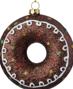 Intratuin kerst ornament donut bruin / wit 10 x 3,2 x 10 cm
