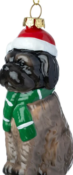 Intratuin kerst ornament Dorna pug bruin / rood 4,6 x 6,6 x 10 cm