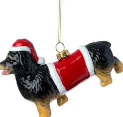 Intratuin kerst ornament Dorna teckel zwart / bruin 13,4 x 4 x 9 cm