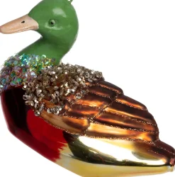 Intratuin kerst ornament eend groen / bruin 11,2 x 5,6 x 8,2 cm