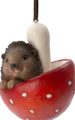 Intratuin kerst ornament egel bruin / rood 6,8 x 6,5 x 8,5 cm