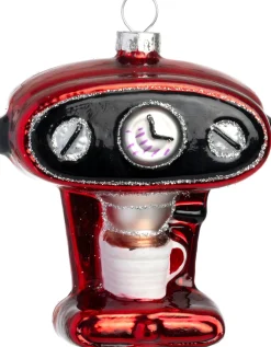 Intratuin kerst ornament espresso machine rood / zwart 6,3 x 5,2 x 8,6 cm