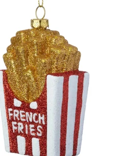 Intratuin kerst ornament franse friet rood / wit / goud 6,5 x 4,3 x 9,7 cm