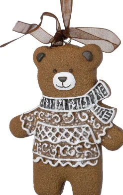 Intratuin kerst ornament Freese gemberkoek beer bruin / wit 9,6 x 1,5 x 6,2 cm