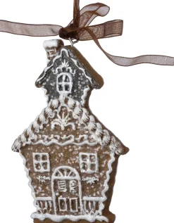 Intratuin kerst ornament Freese gemberkoek huisje bruin / wit 7,1 x 1,3 x 6,3 cm