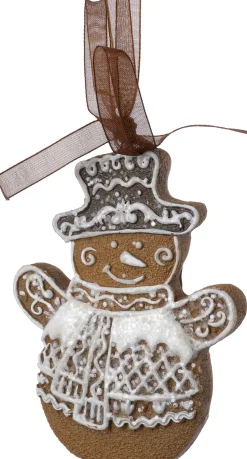 Intratuin kerst ornament Freese gemberkoek sneeuwpop bruin / wit 8,7 x 1,5 x 7 cm