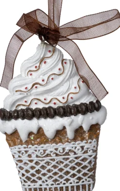 Intratuin kerst ornament Freese gemberkoek cupcake bruin / wit 9,2 x 1,5 x 7,1 cm