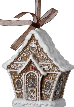 Intratuin kerst ornament Freese gemberkoek huisje bruin / wit 8,5 x 4 x 9 cm
