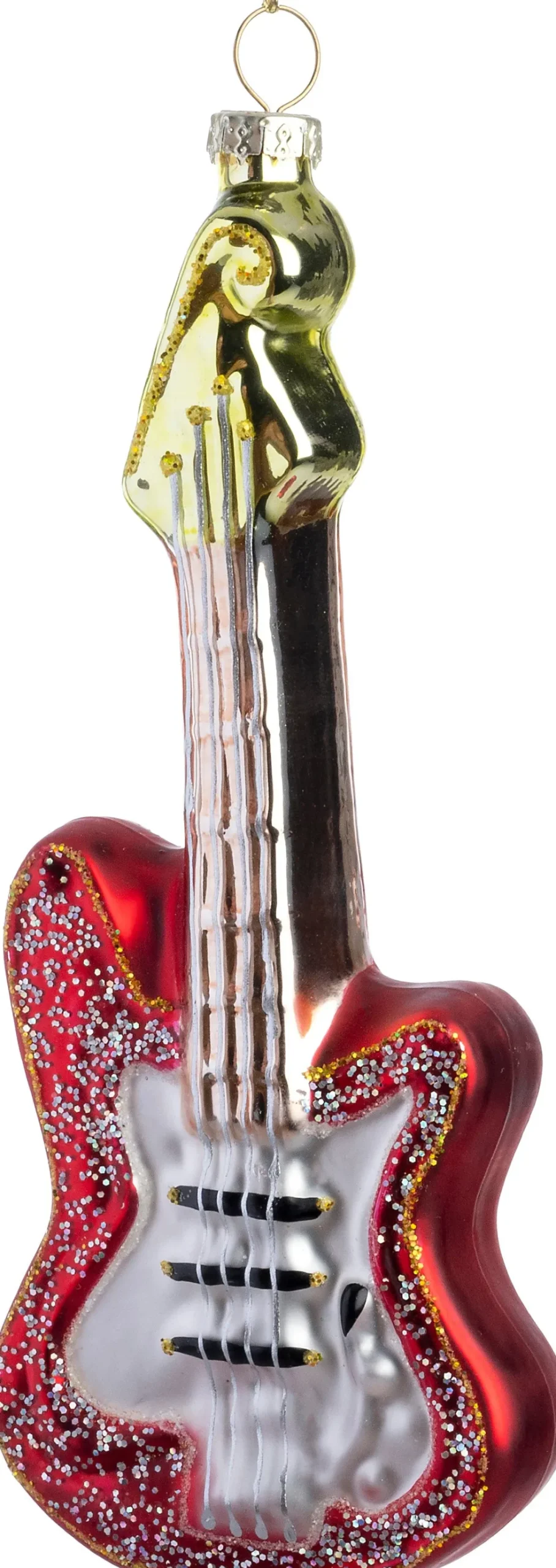 Intratuin kerst ornament gitaar rood / wit 6 x 2,4 x 14,8 cm