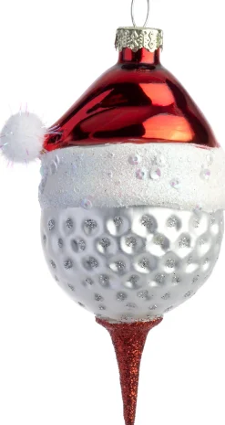 Intratuin kerst ornament golfbal met kerstmuts rood / wit 6,4 x 5,4 x 11,5 cm