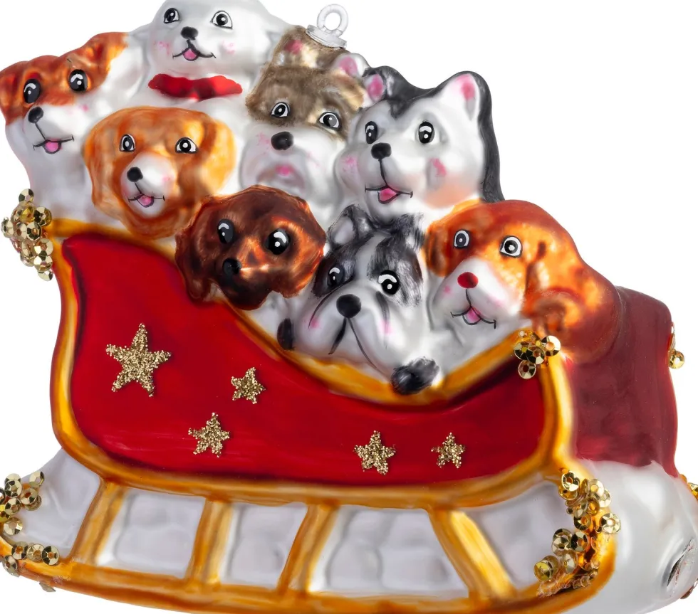 Intratuin kerst ornament honden in slee 11,6 x 6,5 x 10,2 cm