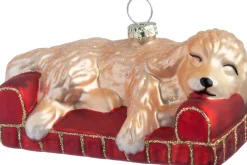 Intratuin kerst ornament hond op bank bruin 6,2 x 4 x 9,8 cm