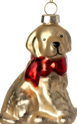 Intratuin kerst ornament hond goud / rood 6,5 x 5,5 x 8 cm