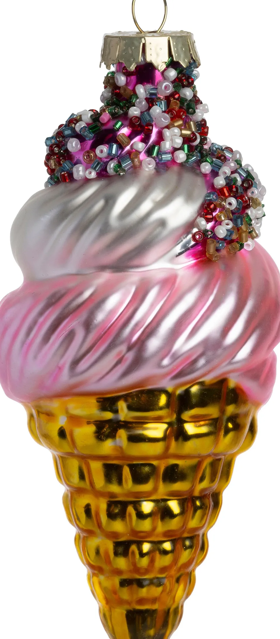 Intratuin kerst ornament ijsje goud / roze 6 x 6 x 13 cm