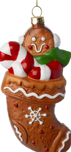 Intratuin kerst ornament Ingvar sok bruin 7,6 x 4,4 x 13,5 cm
