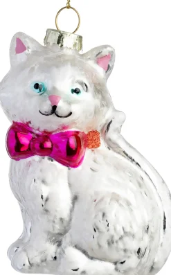 Intratuin kerst ornament kat met strik wit 6 x 4,5 x 9 cm