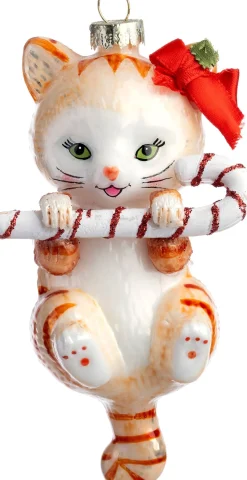 Intratuin kerst ornament kat met zuurstok goud 6,6 x 4,8 x 12,5 cm
