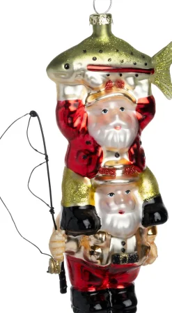 Intratuin kerst ornament kerstman met vis 6,5 x 4,2 x 14,2 cm
