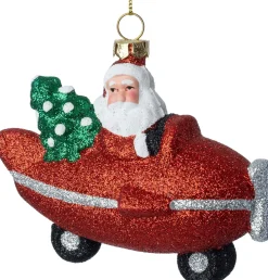 Intratuin kerst ornament kerstman vliegtuig rood / zilver/ groen 10,7 x 5,9 x 8,5 cm