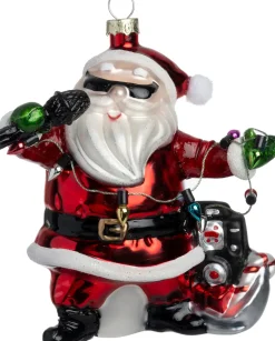 Intratuin kerst ornament kerstman karaoke rood / wit 10,7 x 9 x 11,1 cm