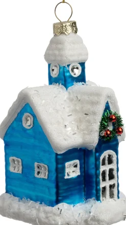 Intratuin kerst ornament Kirko kerk blauw / wit 10 x 8 x 11 cm