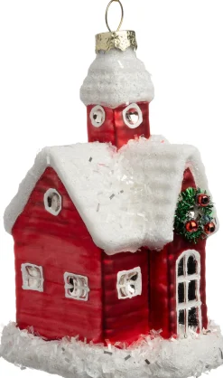Intratuin kerst ornament Kirko kerk rood / wit 10 x 8 x 11 cm