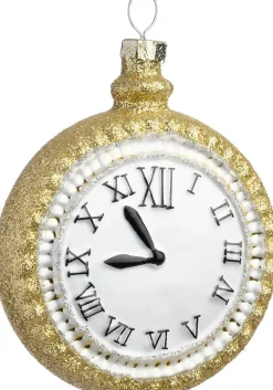 Intratuin kerst ornament klok goud / wit 7,8 x 3,1 x 9,1 cm