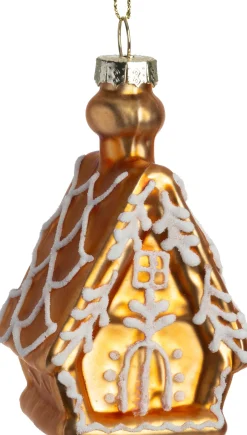 Intratuin kerst ornament koekjeshuis goud / wit 5 x 4,5 x 8,5 cm
