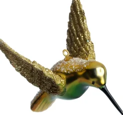 Intratuin kerst ornament kolibri goud / groen 7,5 x 7,5 x 8 cm