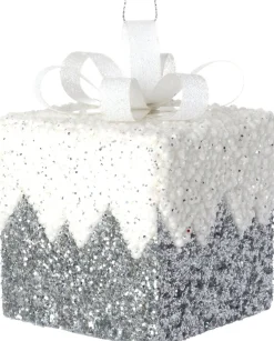 Intratuin kerst ornament Lahja cadeau zilver sneeuw 6 x 6 x 8,5 cm