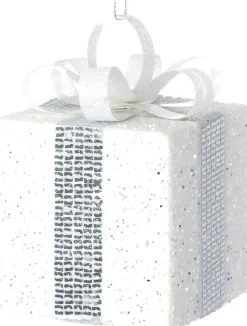Intratuin kerst ornament Lahja cadeau wit glitter 6 x 6 x 8,5 cm
