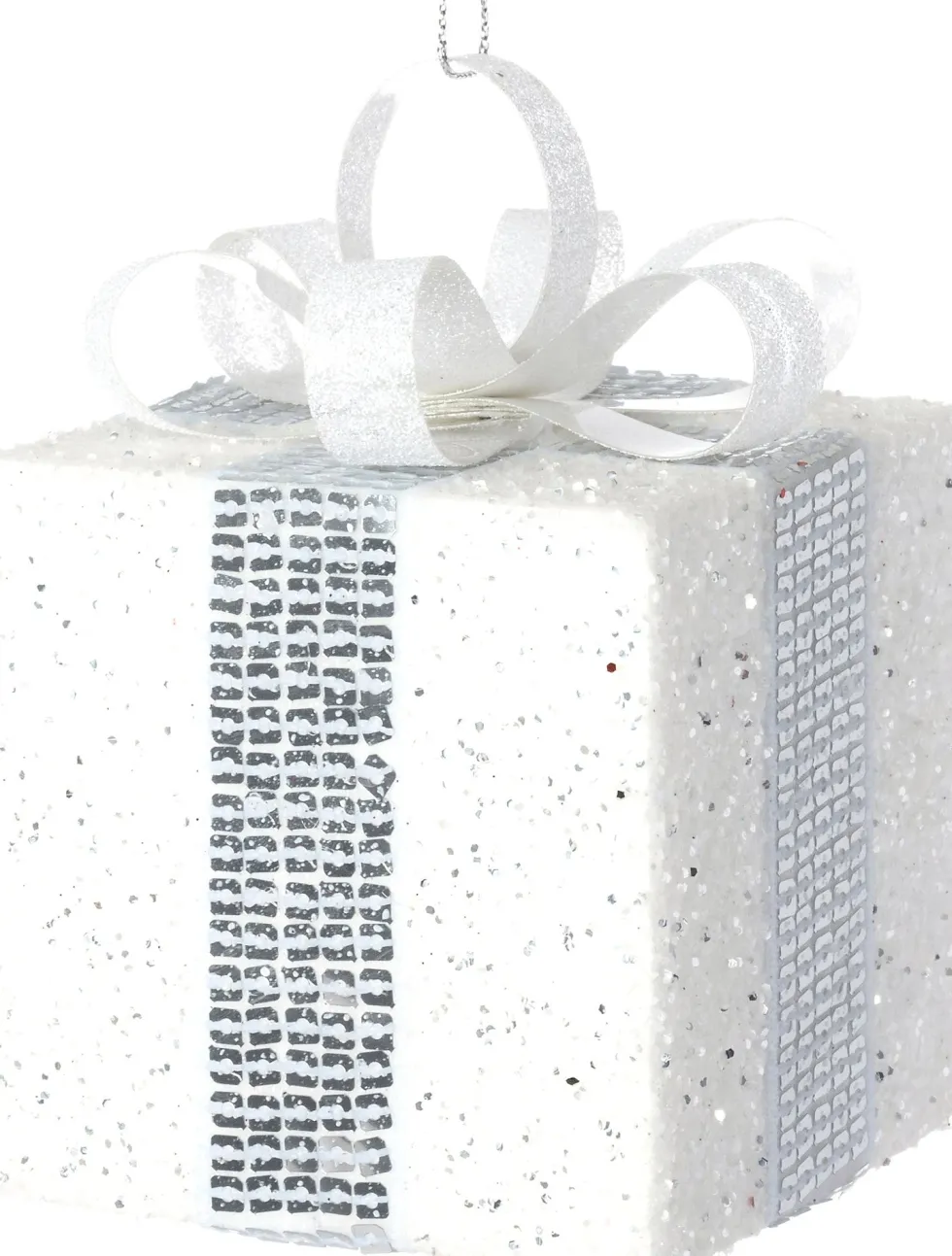 Intratuin kerst ornament Lahja cadeau wit glitter 6 x 6 x 8,5 cm