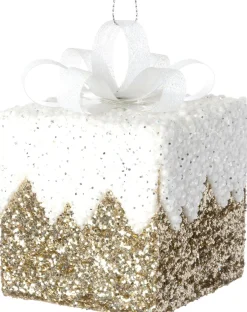 Intratuin kerst ornament Lahja cadeau goud sneeuw 6 x 6 x 8,5 cm