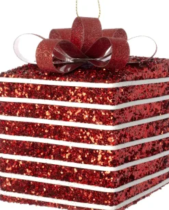 Intratuin kerst ornament Lahja cadeau rood streep 6 x 6 x 8,5 cm