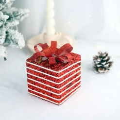 Intratuin kerst ornament Lahja cadeau rood streep 6 x 6 x 8,5 cm
