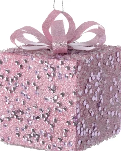 Intratuin kerst ornament Lahja cadeau roze bepareld 8 x 8 x 12 cm